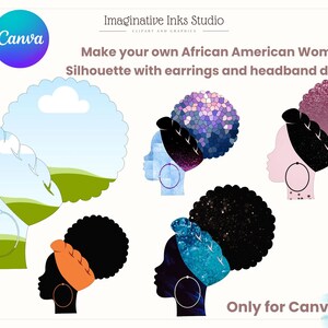 Messy Bun frame Make your own African American women Canva frame bundle Drag and drop Sublimation design Silhouette PNG SVG Summer Mom life
