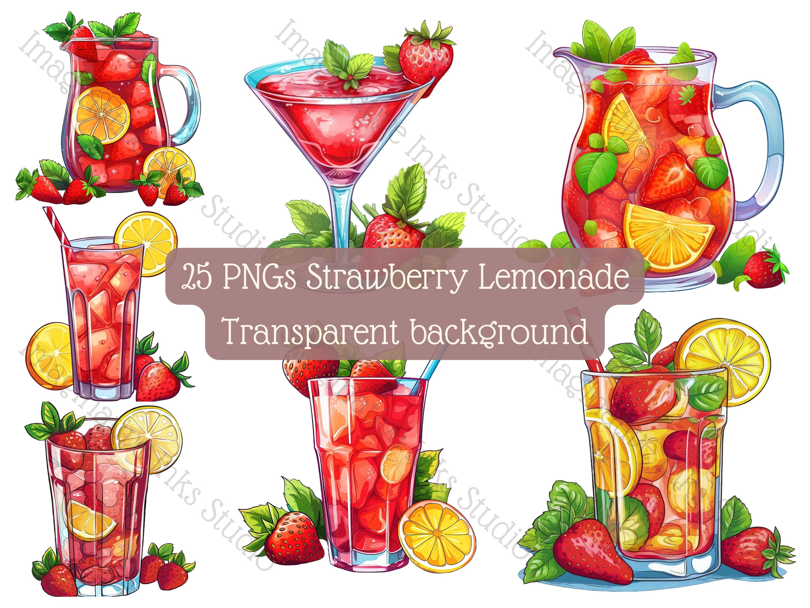 Strawberry Lemonade Clipart 25 PNG Transparent Background Vector Drink