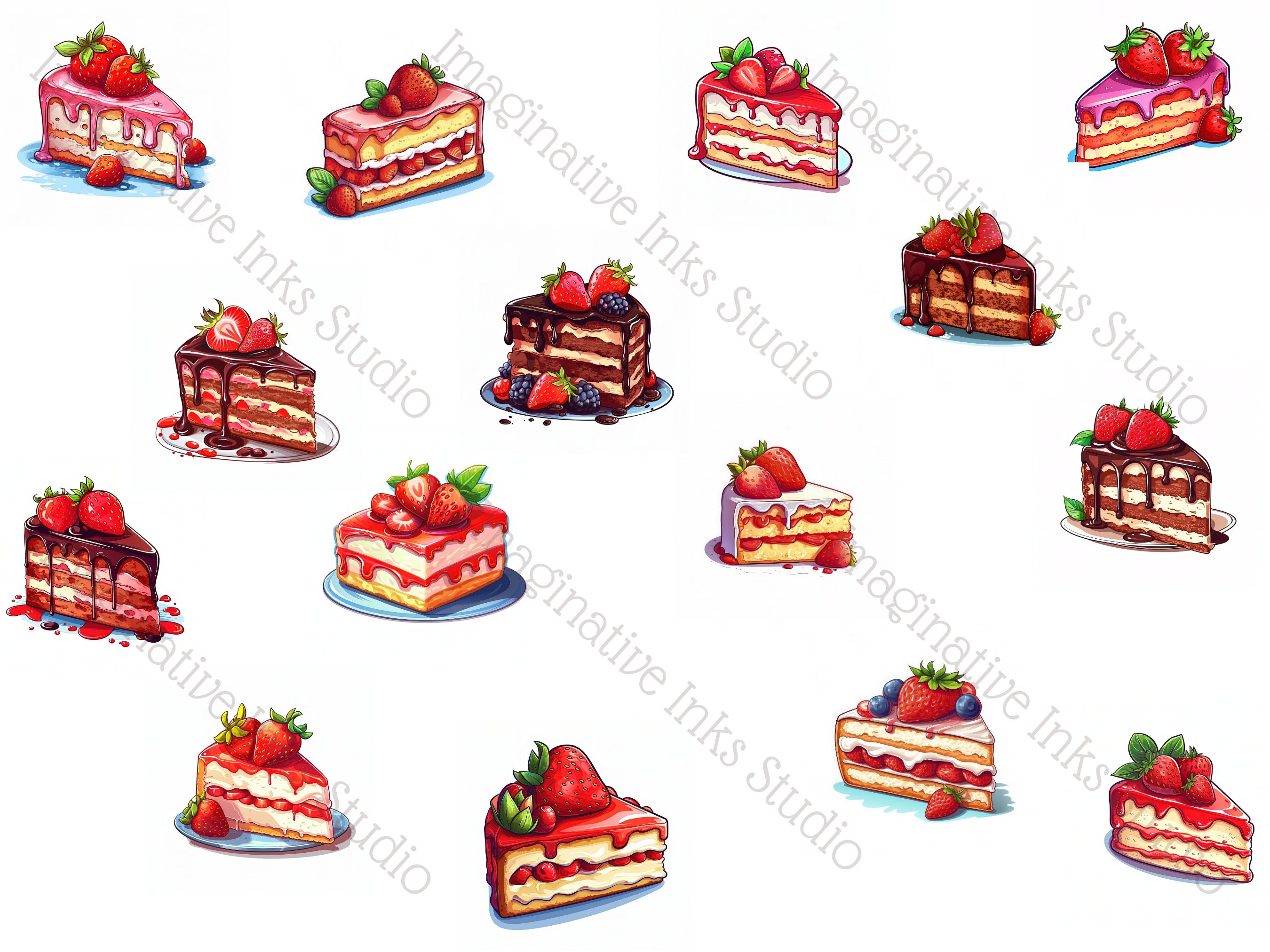 Strawberry Cake Slice Clipart 15 PNG White Background Vector Dessert ...