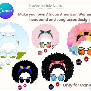 Messy Bun frame Make your own African American women Canva frame bundle Drag and drop Sublimation design Sunglasses PNG SVG Summer Mom life