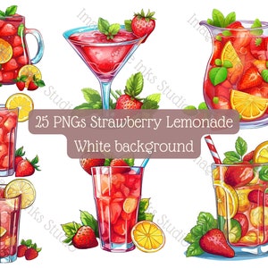 Strawberry Lemonade clipart 25 PNG fond blanc Illustration de boisson vectorielle Utilisation commerciale Cocktail numérique Image punch aux fraises