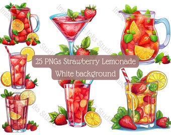 Strawberry Lemonade clipart 25 PNG white background Vector drink illustration Commercial use Digital cocktail Strawberry punch image