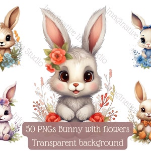 Bunny Clipart Cute Bunny Boho Flower Bunnie PNG Floral Bunny Nursery Cute Bunnie Decor Animated Bunny Baby Bunnie Decore Bunnie Printable