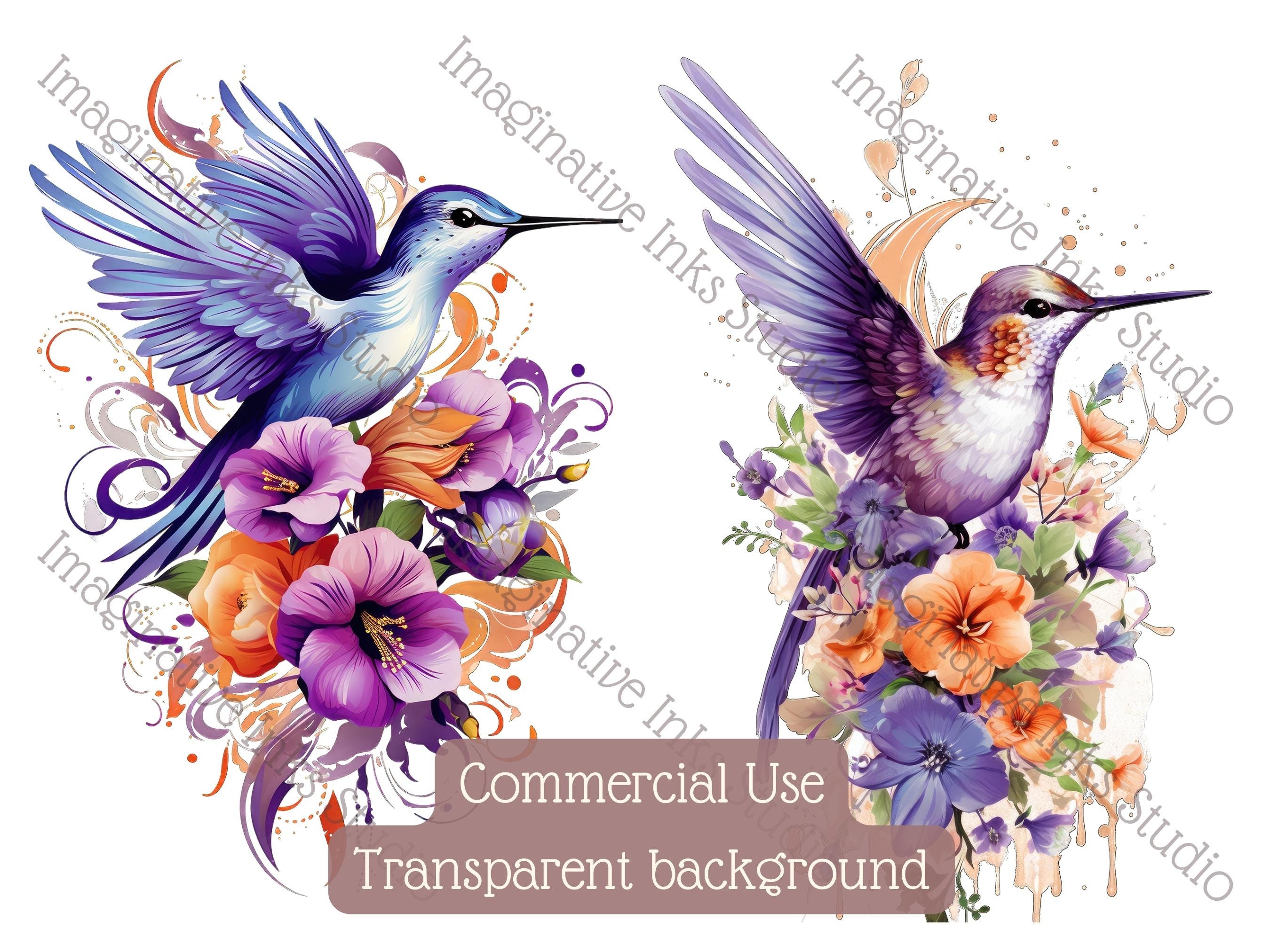 Hummingbird Clipart PNG Purple Hummingbird Boho Flower Bird Wall Art ...