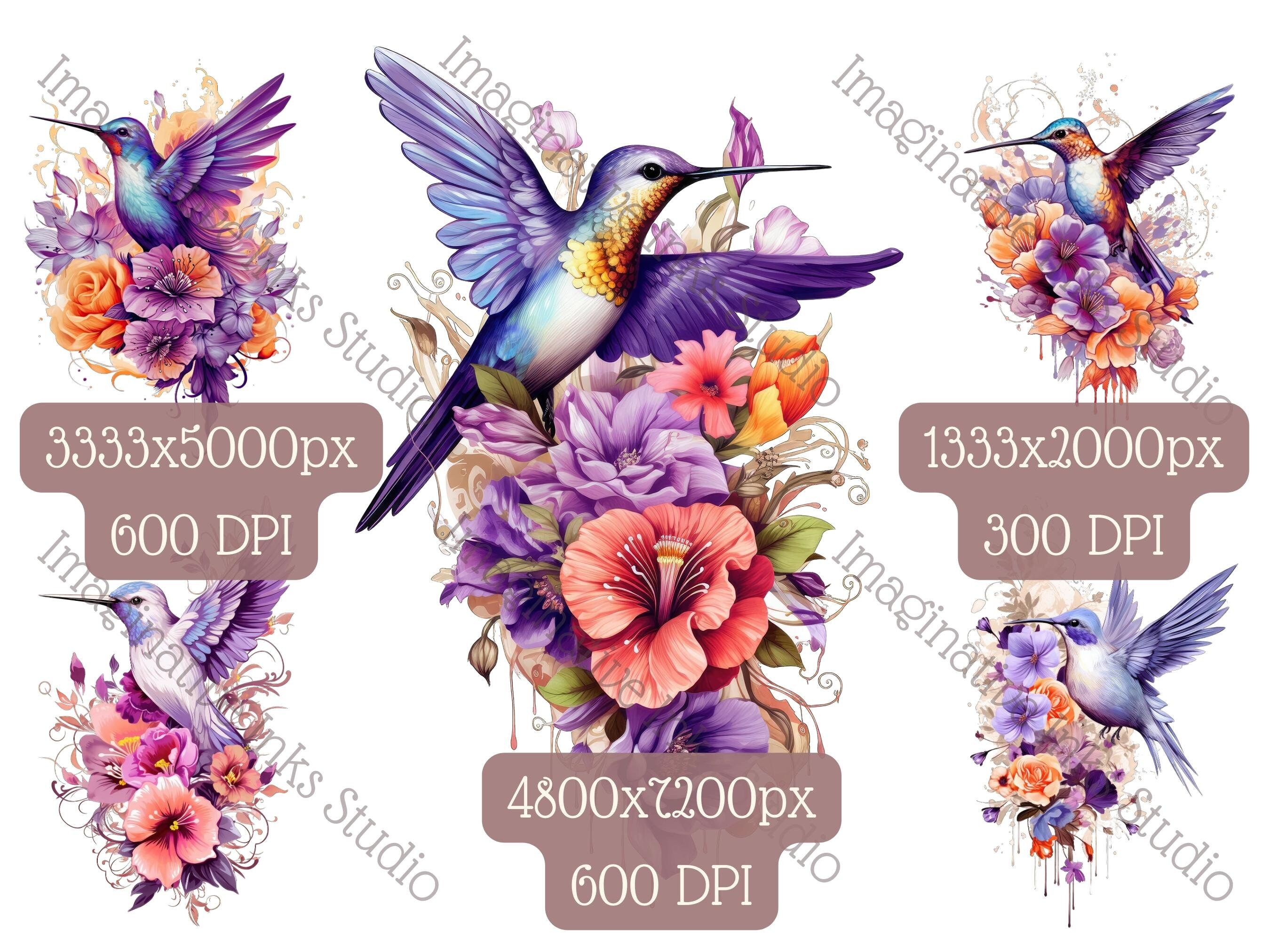 Hummingbird Clipart PNG Purple Hummingbird Boho Flower Bird Wall Art ...