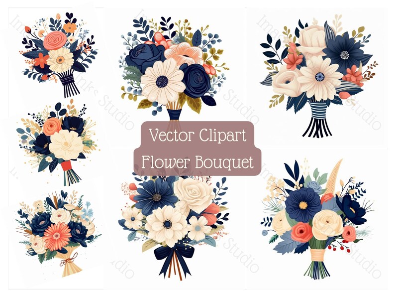 Flower Bouquet Clipart Navy 7 High-quality PNG With Transparent ...