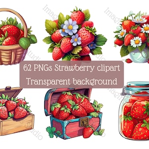 Fraise clipart 62 PNG fond transparent Utilisation commerciale Baies d’été aux fraises avec feuilles et fleurs Paquet de fraises