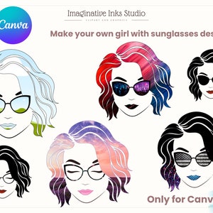 Sunglasses frame Make your own girl design Canva frame bundle Drag and drop Sublimation design Hair sunglasses PNG SVG Lady Boss Summer