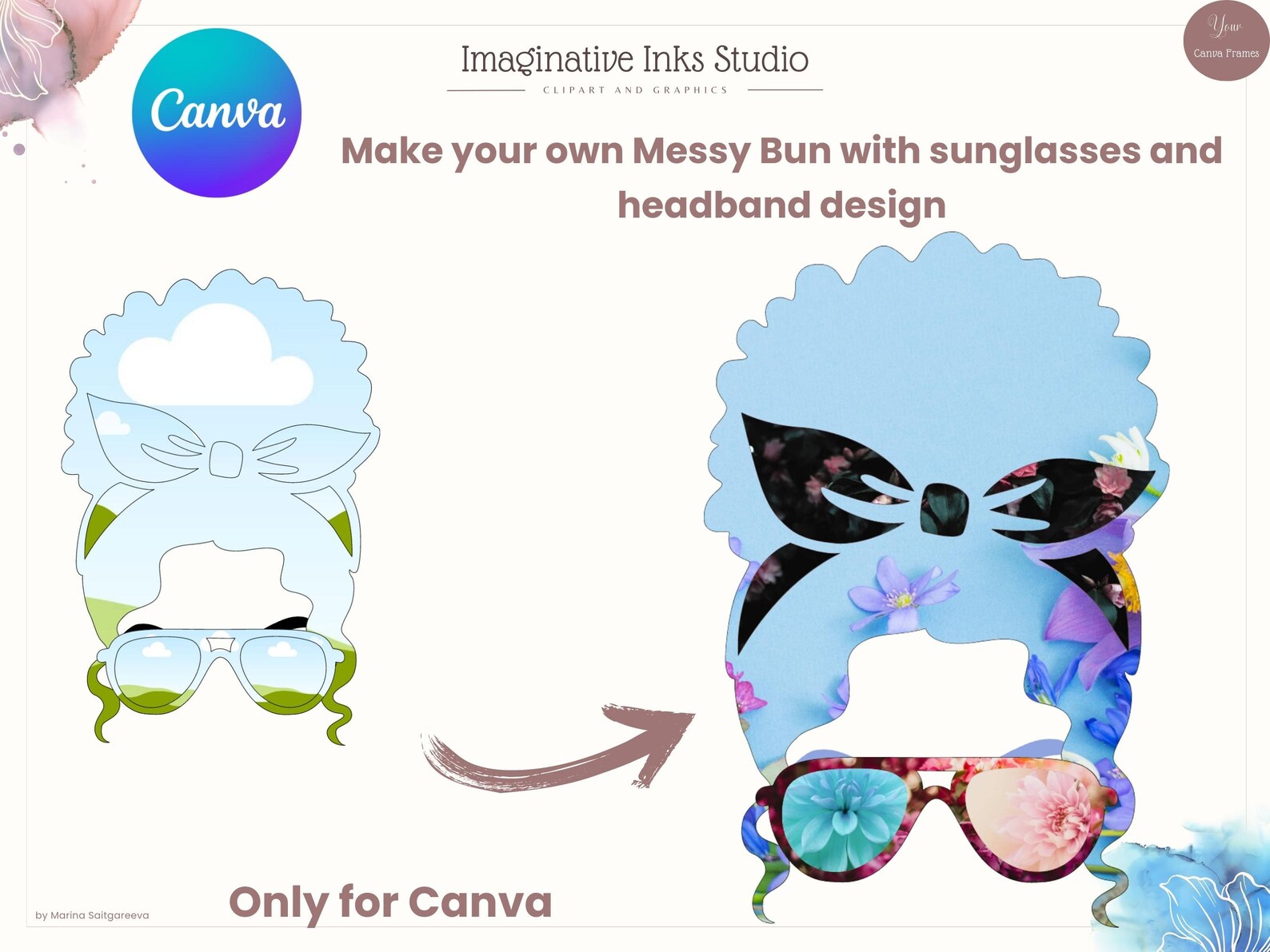 Messy Bun Frame Make Your Own Girl Design Canva Frame Bundle Drag and ...