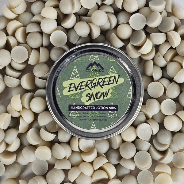 Evergreen Snow Lotion Nibs - Solid Lotion - Limited Edition - Travel On-The-Go Miniature Lotion Bars - Shea Butter - Kokum Butter - Beeswax