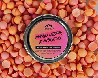 Mango Nectar & Hibiscus Lotion Nibs | Portable Lotion Bar | Travel Sized Lotion Morsels | 1 Time Use Hydrating Kokum + Shea Butter