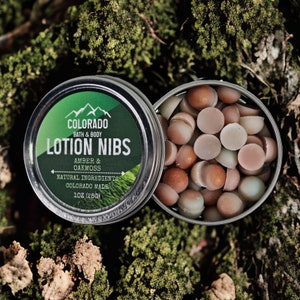 Amber & Oak Moss Hydrating Lotion Nibs - Kokum Butter, African Shea Butter On-The-Go Travel Lotion Solution