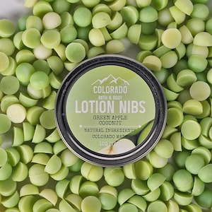 Green Apple Coconut Lotion Nibs - Solid Lotion - Travel On-The-Go Miniature Lotion Bars - Shea Butter - Kokum Butter - Beeswax