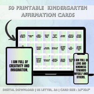 50 tarjetas de afirmaciones de jardín de infantes, tarjetas de afirmaciones positivas, tarjetas de positividad imprimibles, tarjetas de afirmaciones en el aula