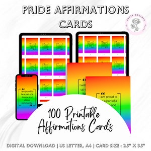 100 Tarjetas de Afirmación LGBTQ / Afirmaciones Imprimibles / Tarjetas de Positividad del Orgullo / Orgullo LGBTQ / Descarga Digital / Tarjetas de Afirmación del Orgullo Gay