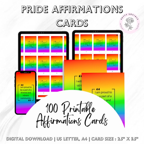 100 LGBTQ Affirmation Cards | Printable Affirmations | Pride Positivity Cards | LGBTQ Pride | Digital Download | Gay Pride Affirmation Cards