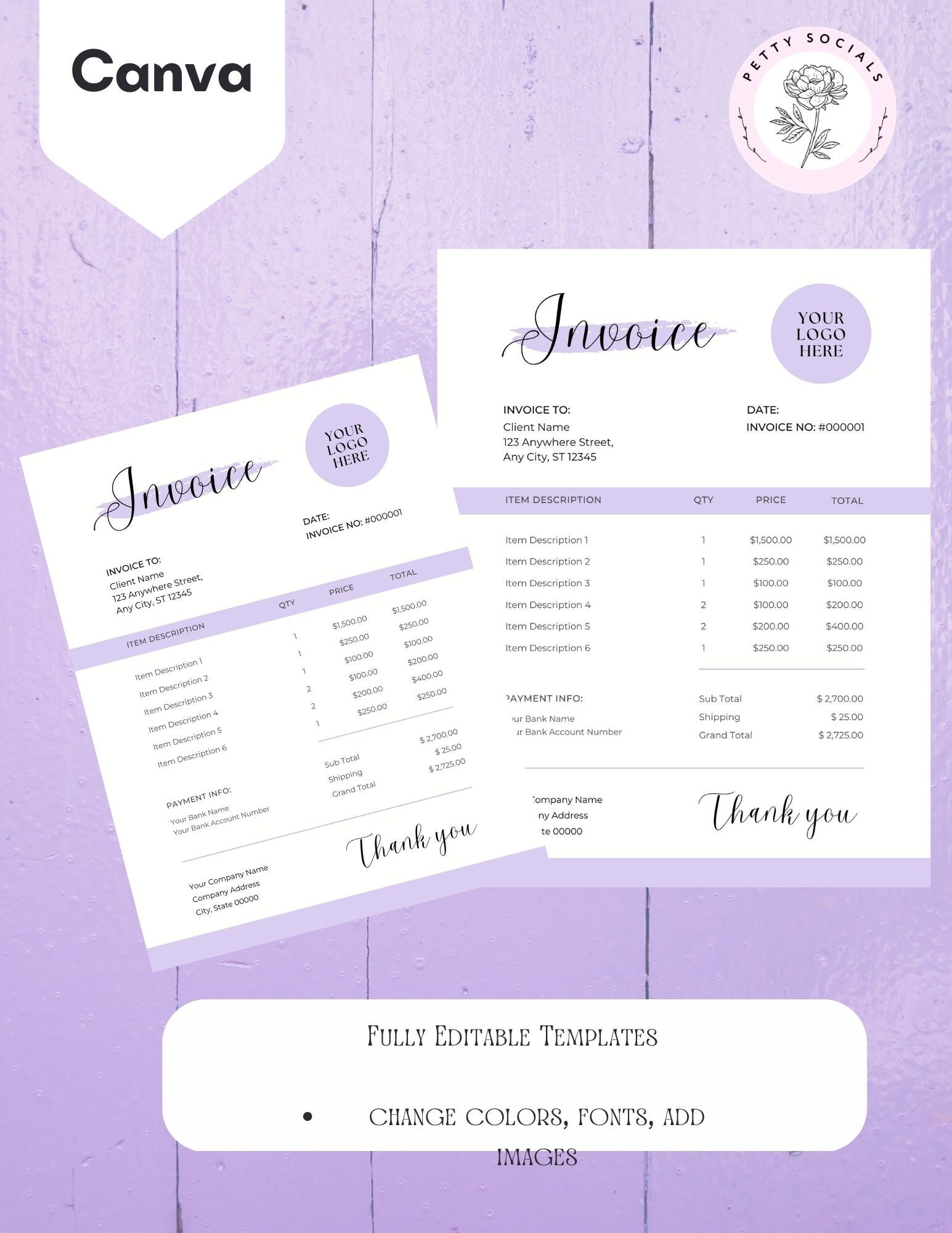Invoice Template Editable, Small Business Custom Order Form Printable ...