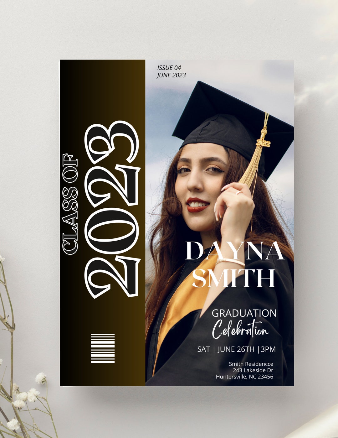 Magazine Cover Graduation Flyer Template, Graduation Invitation