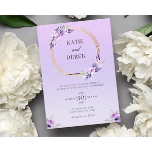 Purple Wedding Invitation Template, Invitation for Wedding, Editable Wedding Invitation, Wedding Invite, Purple Wedding, Lilac Wedding