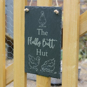 Silkie Chicken 'The Fluffy Butt Hutt' Coop Run Home Hanging Slate Sign