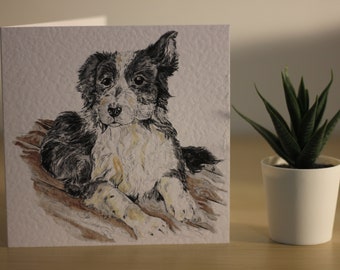 Border Collie Design Handmade, Blank Greetings Card