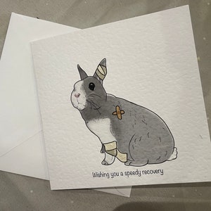Coelhinho "Desejando uma rápida recuperação", Cartão em branco para melhoras