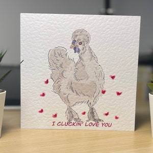 Te amo muchísimo, Silkie Chicken Tarjeta de felicitación hecha a mano para San Valentín
