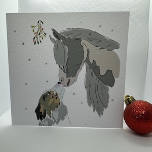 Amigos festivos, saludos navideños, tarjeta en blanco hecha a mano