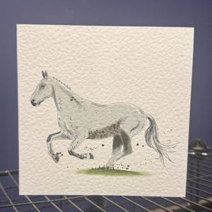 Gris au galop, carte de voeux vierge design cheval
