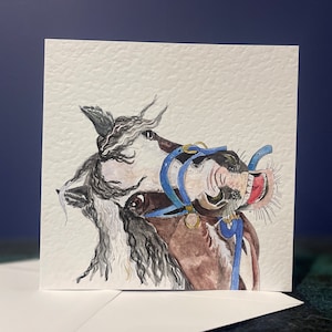 Riéndose - Cob, Caballo peludo, Gypsy Vanner Pony Diseño hecho a mano, Tarjeta de felicitación en blanco