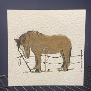 Tarjeta de felicitación en blanco hecha a mano con diseño de caballo gitano "Tinta de temporada"