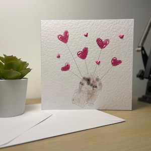 Tarjeta en blanco con diseño de San Valentín de conejo Holland Lop, orejas caídas