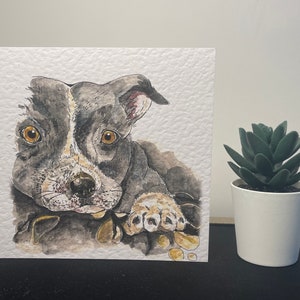 Biglietto d'auguri per cane Staffie blu assonnato