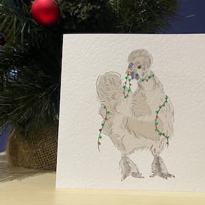 Carte de voeux faite main de poulet Silkie de Noël
