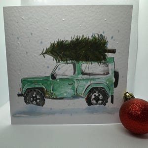 Prêt pour Noël, style LandRover Defender 90, carte vierge fantaisie