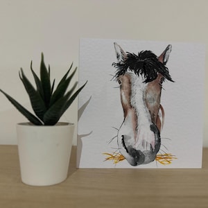 Tarjeta de felicitación con un poni descarado, un cob y un poni de colores