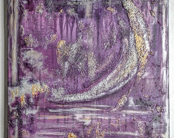 Purple Moon - ORIGINAL HANDMADE Abstract Painting, Modern Art, Acrylic Purple Gold Silver Pink, Wall Art, Painting on Canvas, Ready to Hang