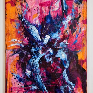 Fairy Dance - ORIGINAL HANDMADE Abstract Painting, Modern Art, Acrylic Blue Yellow White Black, Wall Art, Painting on Canvas, Ready to Hang