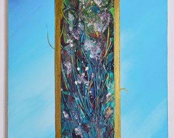 Fairy World II - ORIGINAL HANDMADE Abstract Painting, Modern Art, Acrylic Blue Gold Turquoise, Wall Art, Painting on Canvas, Ready to Hang