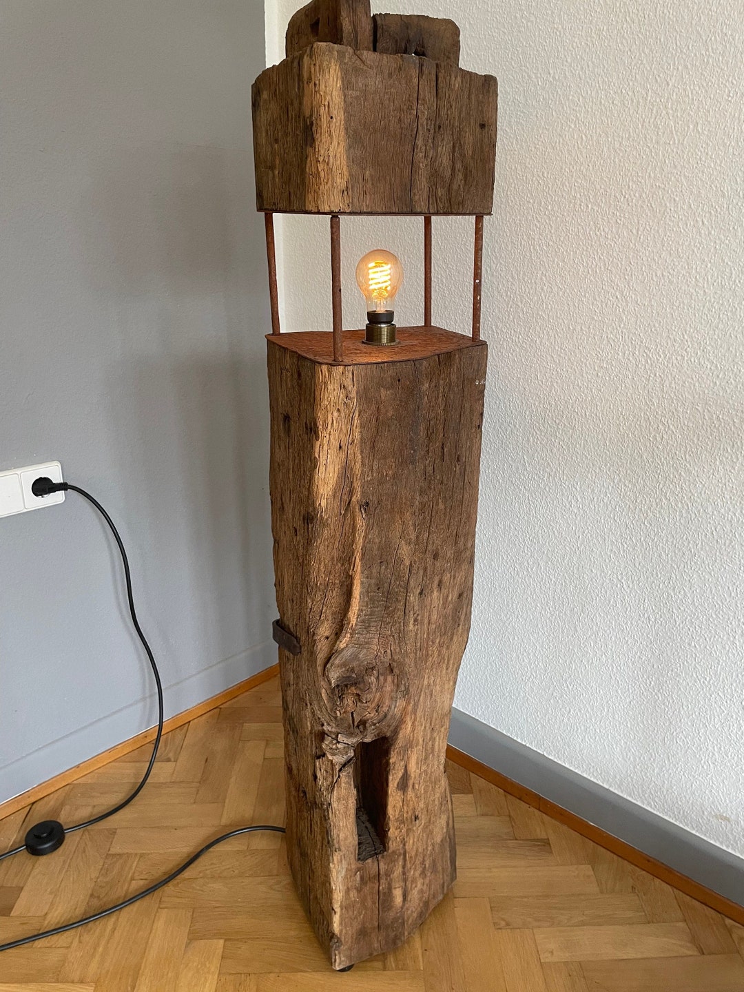 Reclaimed Wood Floor Lamp Etsy
