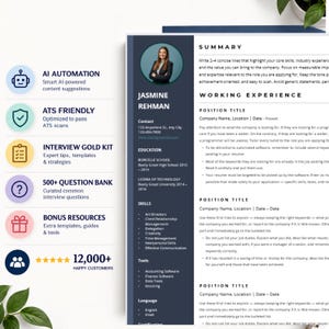 May include: A professional resume template featuring a dark blue sidebar with a circular headshot of a person, contact details, education, skills, and tools. The main section includes headers for summary and working experience with placeholder text.