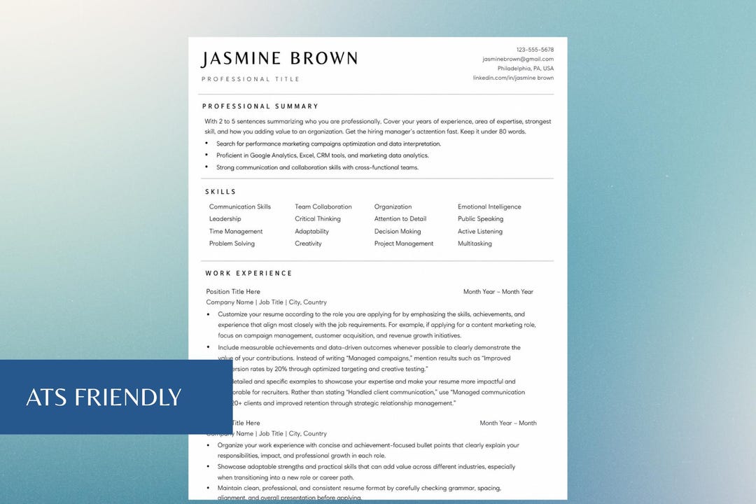 ATS Friendly Resume Template | Modern Professional CV (canva, Word)-6 ...