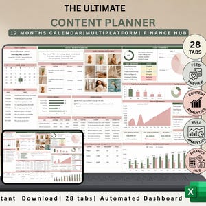 Ultimate Social Media Content Planner Spreadsheet | Content Calendar, Post Scheduler, Analytics, Task Tracker & Finance Tracker