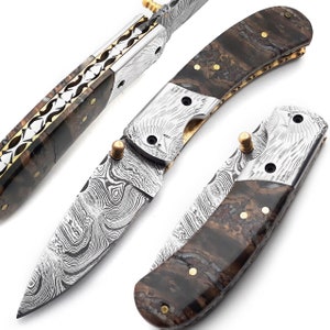 Handmade Damascus Steel Folding Blade Knife (Damascus Steel Handle)