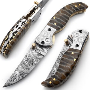 Handmade Damascus Steel Folding Blade Knife (Damascus Steel Handle)