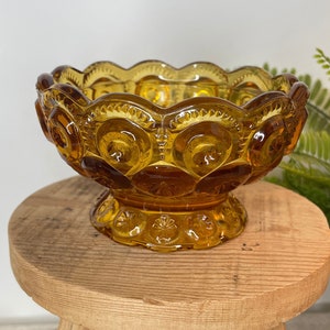 Vintage LE Smith Moon and Stars Amber Footed Compote Candy Dish, Small Amber Footed Bowl