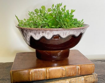 Royal Haeger Royal Hickman Pottery Pedestal Bowl Brown Drip Glaze