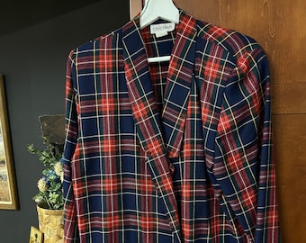 Vintage Cristina Red Tartan Plaid Blazer Trendy Fall Coat Small