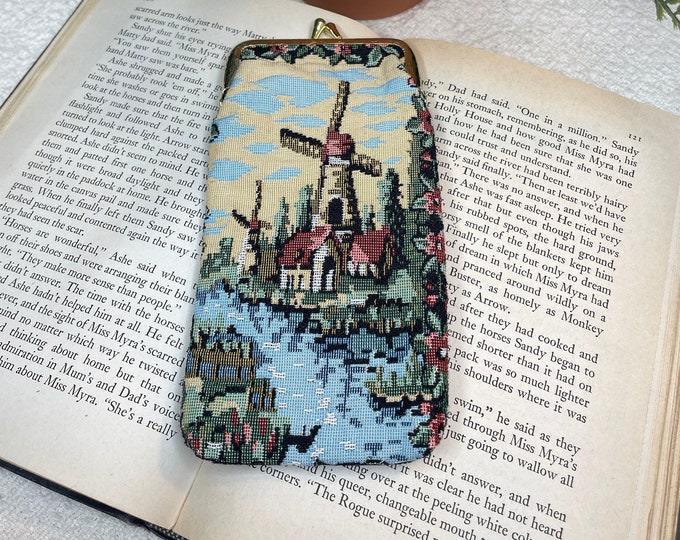 Vintage Needlepoint Tapestry Glasses Case With Windmill Design Etsy