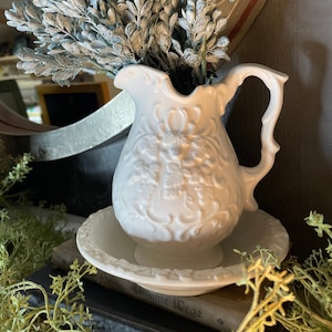 Vintage Inarco Japan Small Pitcher and Bowl Cream Color | Farmhouse Decor | Cottage Decor